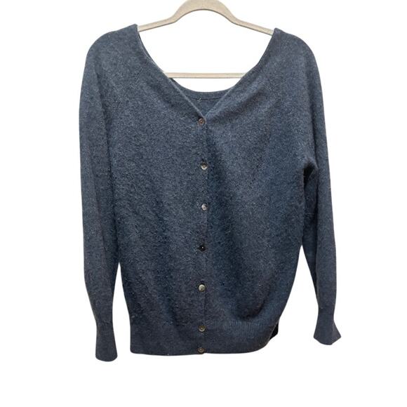Garnet Hill 100% Cashmere Button Cardigan Sweater Navy Blue Women's Medium - Picture 1 of 8